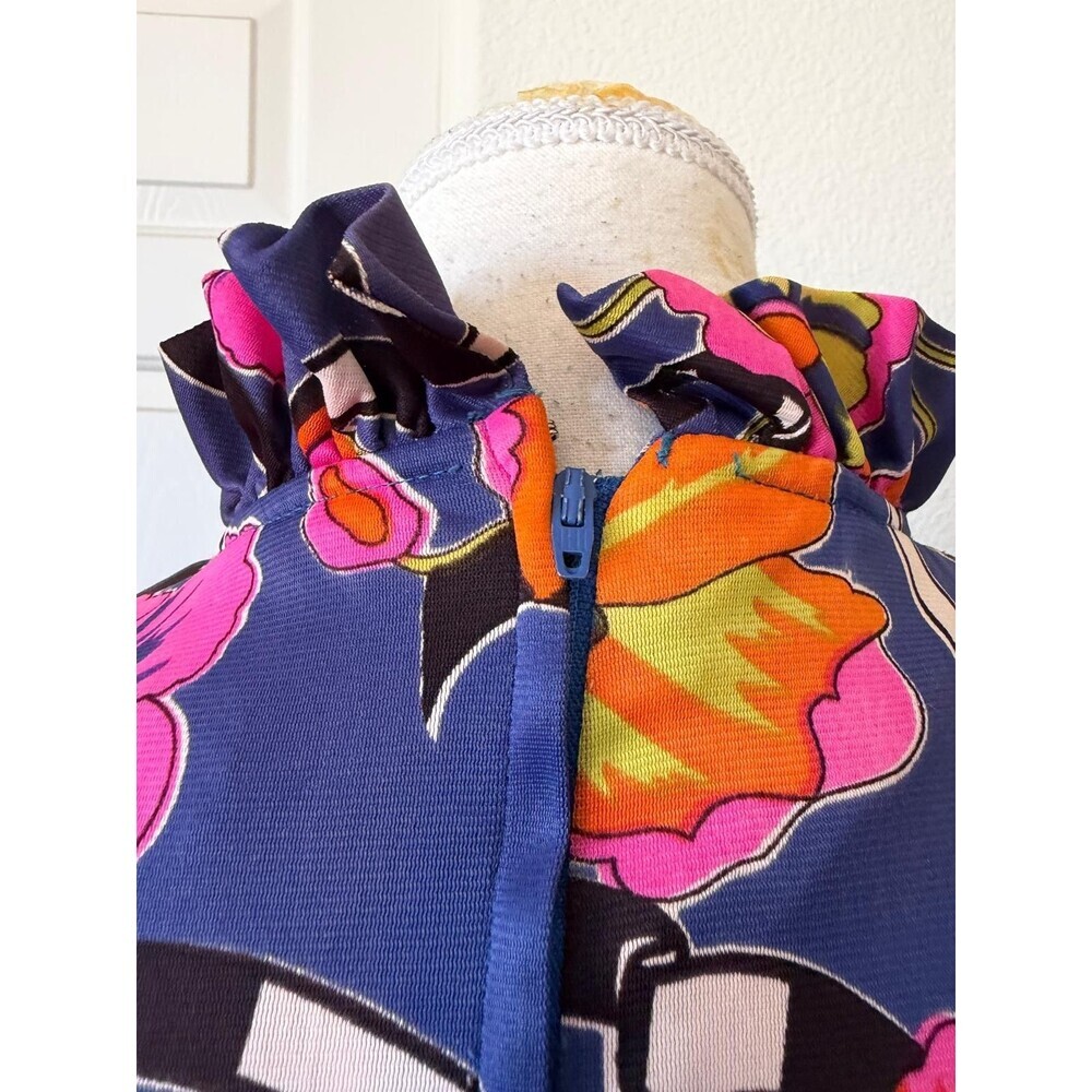 Patricia Fair XS Blue Floral Ruffle V neck Maxi Dress Long Sleeve - Picture 7 of 16